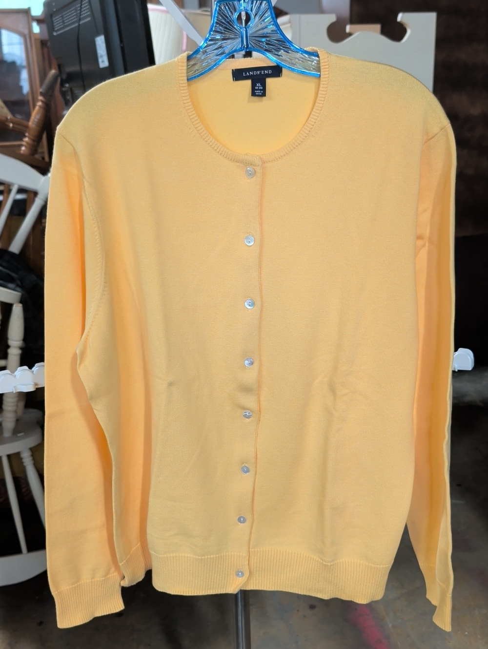 Lands' End Golden Yellow Button-Front Women's Supima Cotton Cardigan